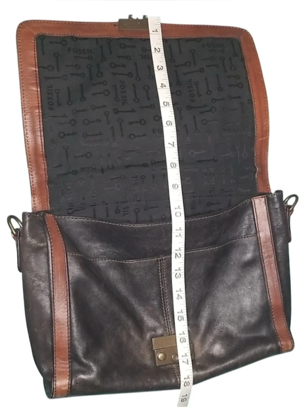 FOSSIL (VRI) Vintage ReIssue Messenger Satchel Whiskey Brown Black Classic Bag